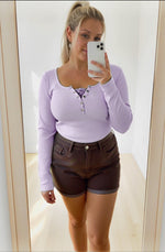Payton Peekaboo - Lace Long Sleeve Ribbed Henley - Girl Code Couture