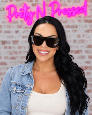 Natalie modeling Maverick Sunglasses at Pretty N Pressed Boutique