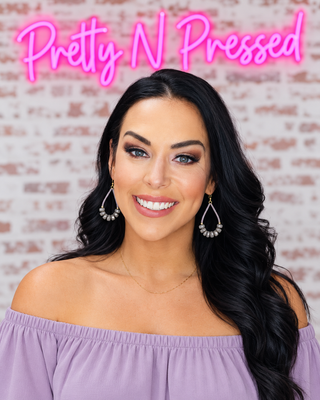 Natalie wearing Lavender Drop Earring at Pretty N Pressed Boutique