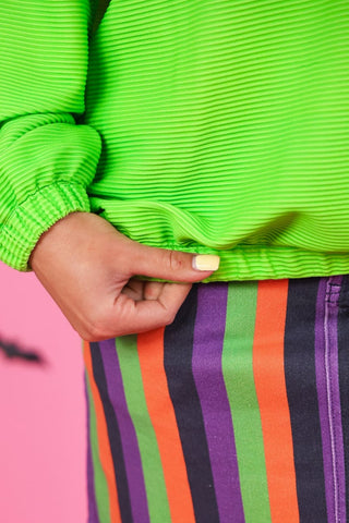 Levi Ribbed Quarter Zip Pullover- Neon Green