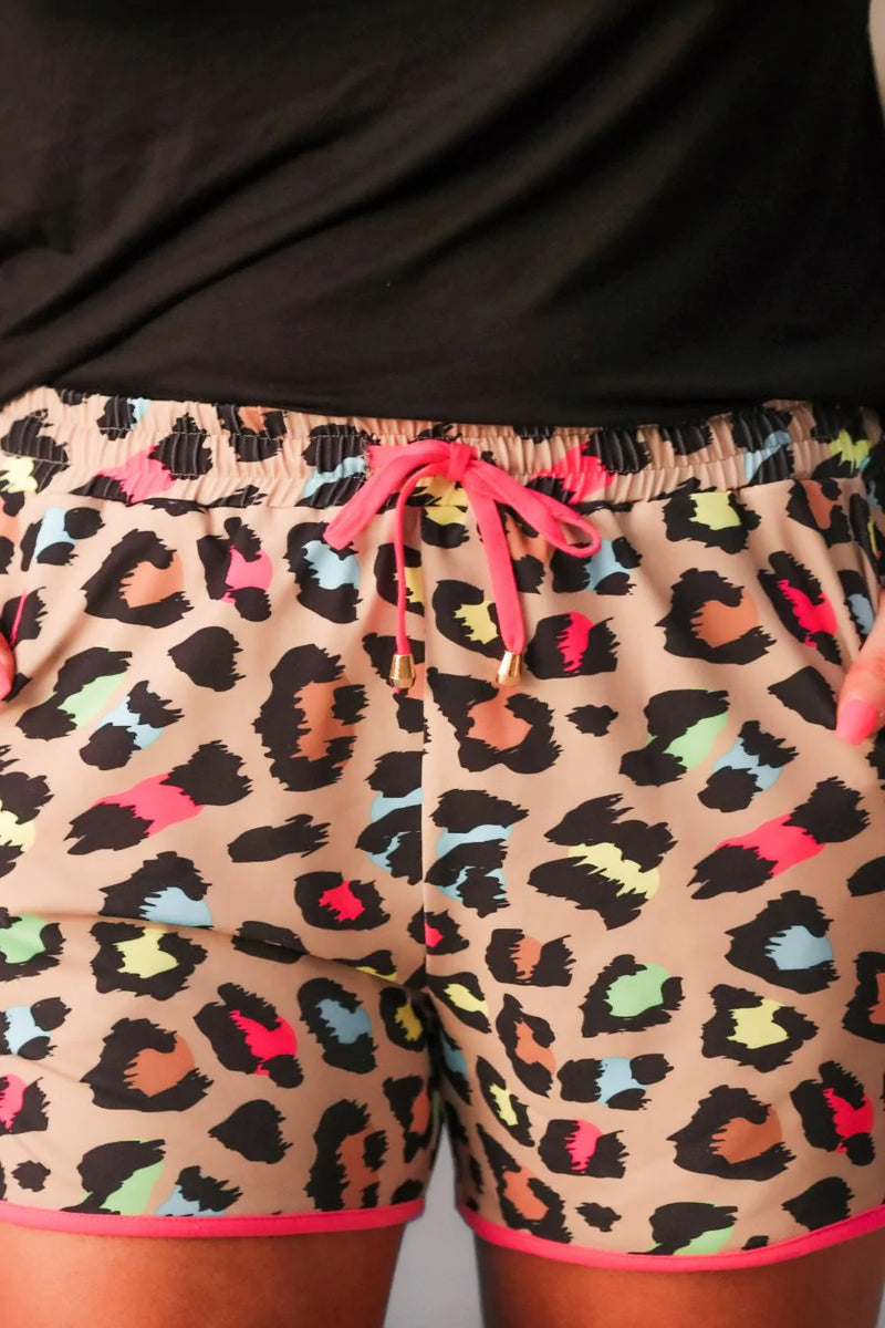 Adult Splash Of Color Leopard Drawstring Everyday Shorts