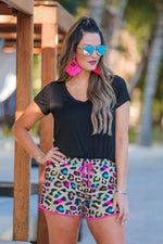 Adult Splash Of Color Leopard Drawstring Everyday Shorts