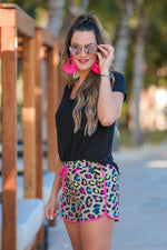 Adult Splash Of Color Leopard Drawstring Everyday Shorts