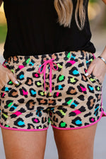 Adult Splash Of Color Leopard Drawstring Everyday Shorts