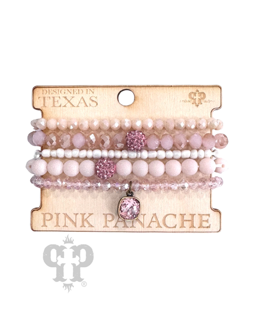 Pink bead bracelet set 1CNC D244