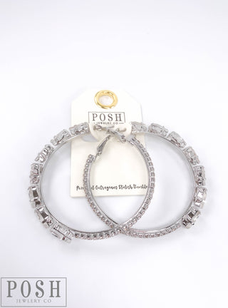 Oval rhinestone hoop earring 9PE240