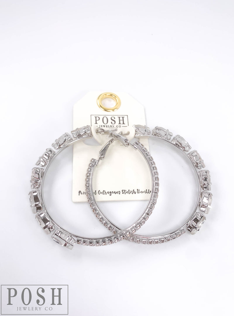 Oval rhinestone hoop earring 9PE240