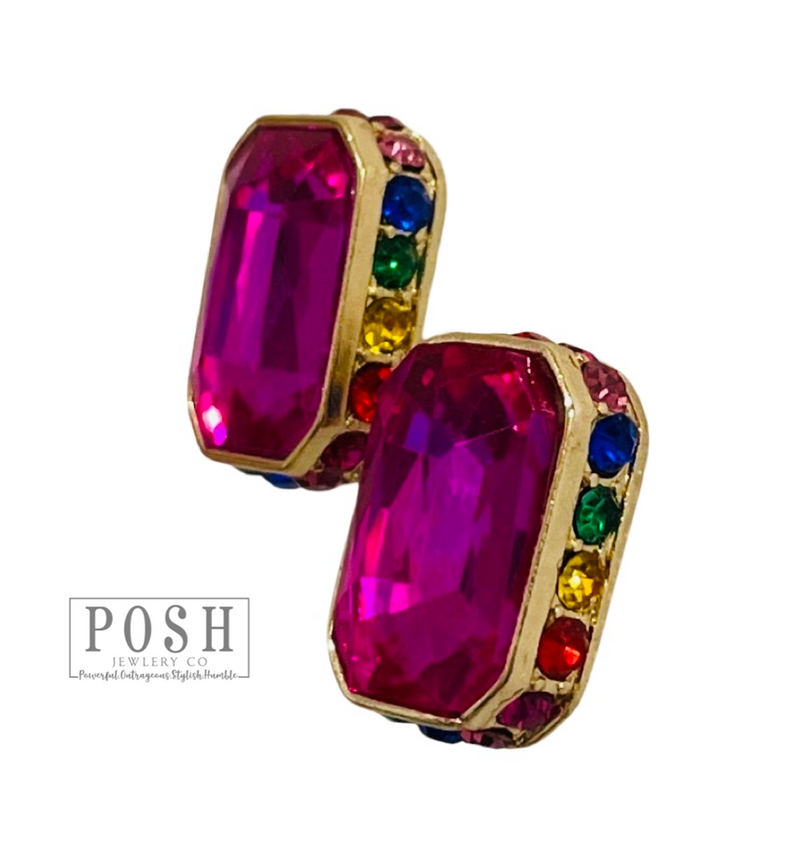Rectangle rhinestone earring 9PE351