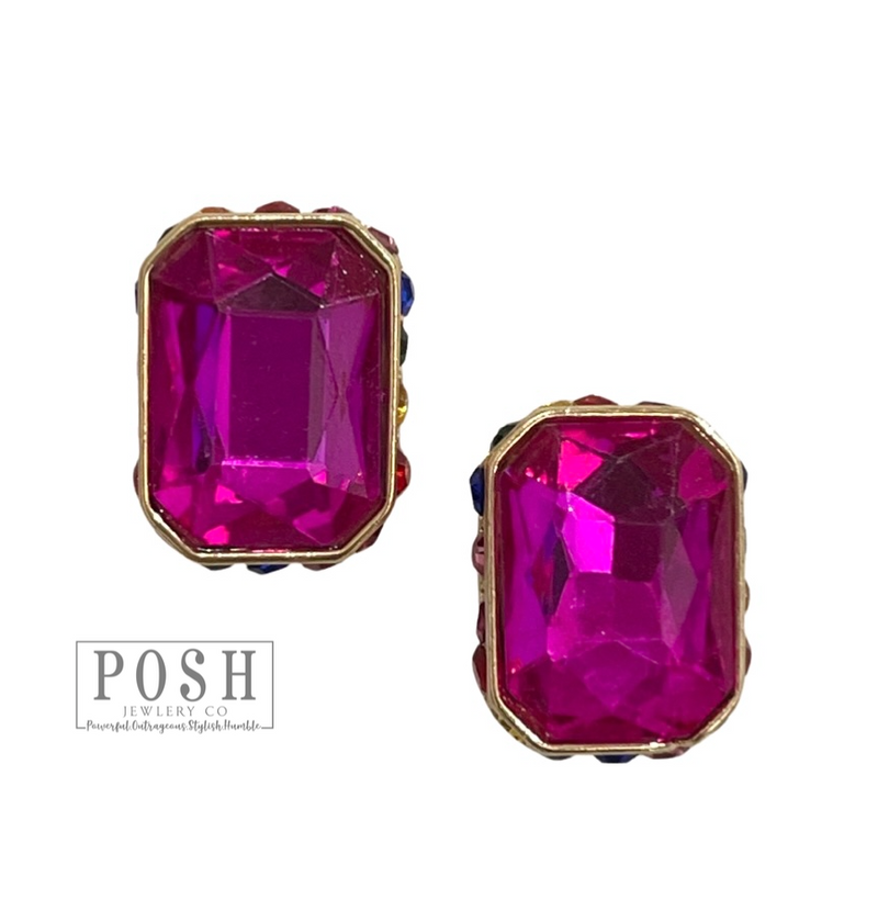 Rectangle rhinestone earring 9PE351