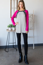 SOLID AND STRIPE TOP WITH LACE