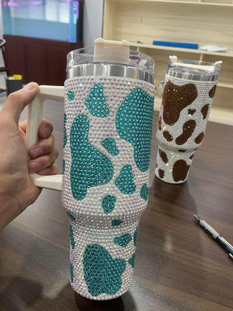 40oz Tumbler, Cow Print Tumbler, 40oz Tumbler With Handle, Cow Print  Glitter Tumbler, Western Glitter Tumbler, 40oz Glitter Cup 