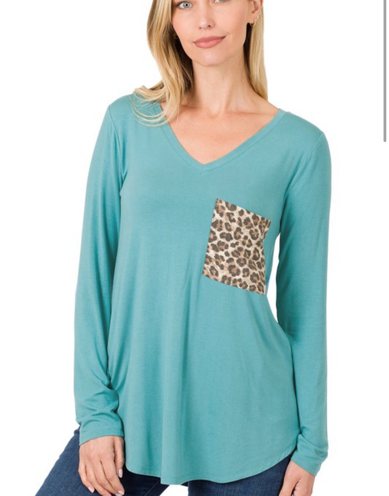 Teal Leopard Pocket Top
