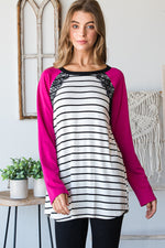 SOLID AND STRIPE TOP WITH LACE