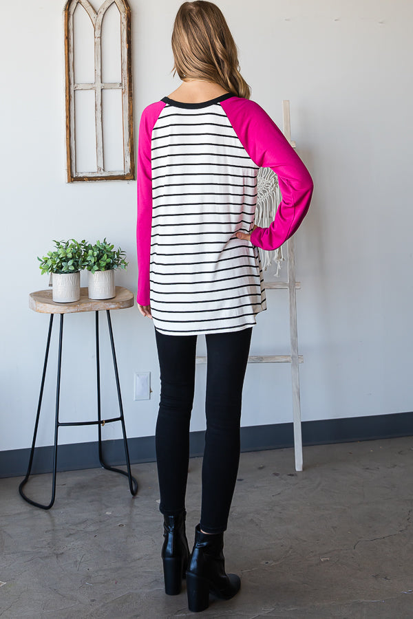 SOLID AND STRIPE TOP WITH LACE
