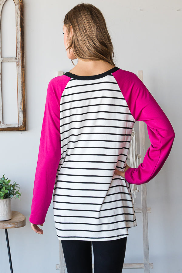 SOLID AND STRIPE TOP WITH LACE