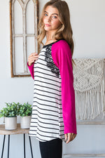 SOLID AND STRIPE TOP WITH LACE