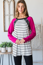 SOLID AND STRIPE TOP WITH LACE