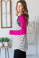 SOLID AND STRIPE TOP WITH LACE